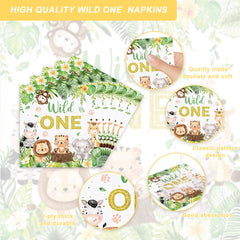 Rejoice Bunny wild one napkins featuring jungle characters for quick cleanup and lively party ambiance