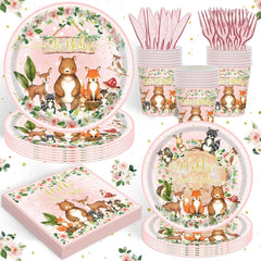 Rejoice Bunny Woodland 9-inch plates with pink safari prints for quick cleanup after kid-friendly meals.