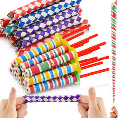Relaxgiant bamboo finger trap wood in bright colors for family-friendly party fun.