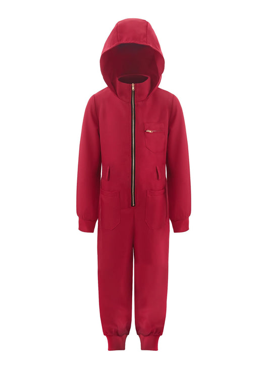 ReliBeauty red jumpsuit kids costume front view for cosplay and parties.
