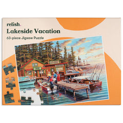 Relish Lakeside Vacation Puzzle cover, calming activity for seniors and dementia-friendly fun.