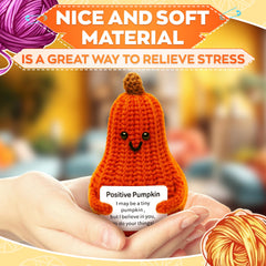 Reluen Soft Pumpkin Crochet Plush on desk as a bright spring accent.
