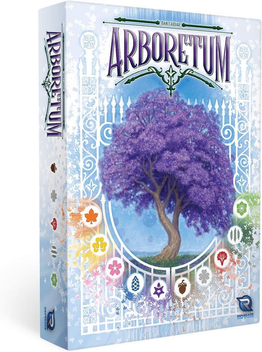 Renegade Arboretum packaging front inviting players to start a strategic garden journey.