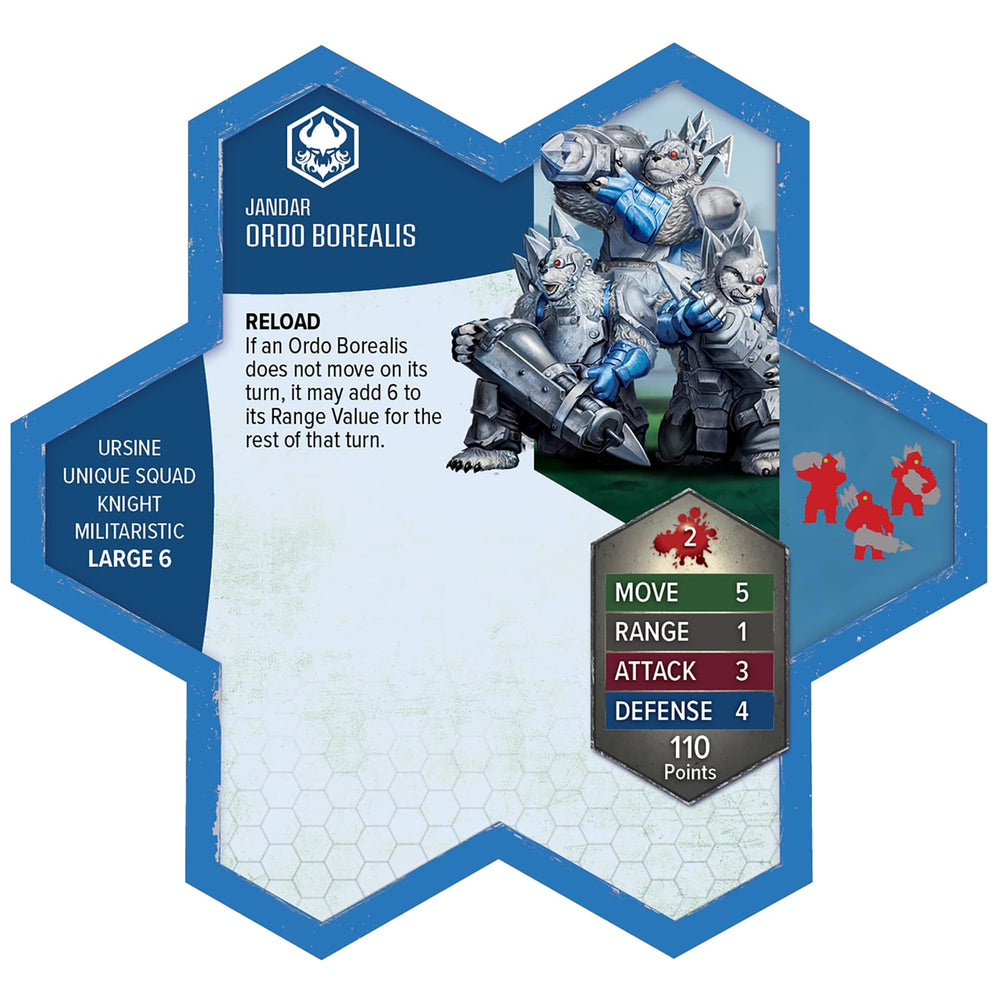 Renegade Game Studios Heroscape Rising Tide Ordo Borealis army cards illustrate new tactical choices.