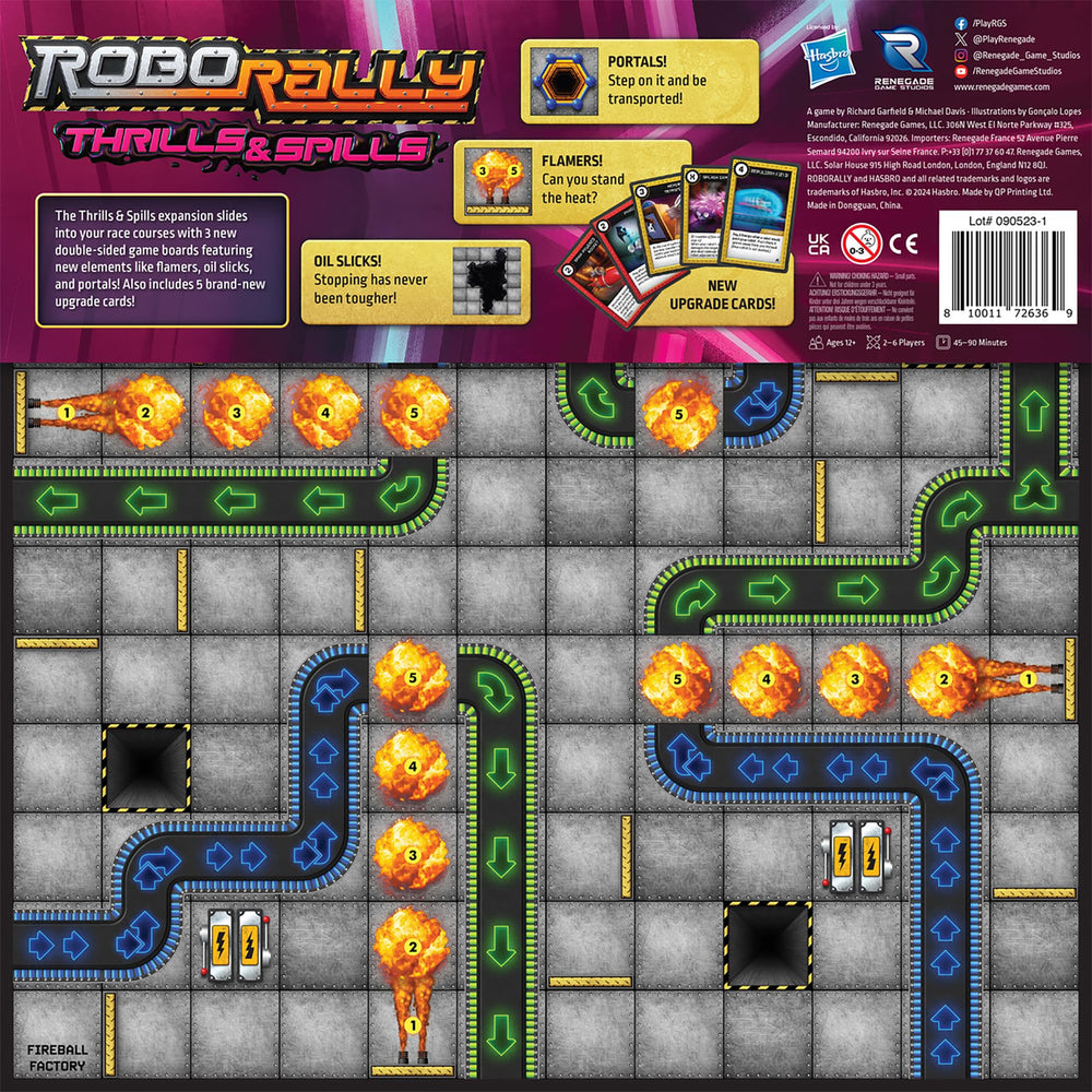 Renegade Game Studios Robo Rally Thrills & Spills flamers light the track, elevating tension and pace