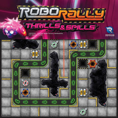 Renegade Game Studios Robo Rally Thrills & Spills expansion on the race board, boosting strategic play