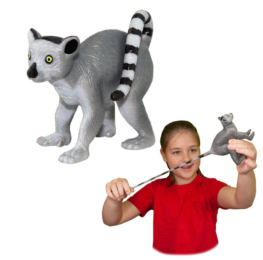 Rep Pals Ring-Tailed Lemur stretchy toy demonstrates extreme stretch for imaginative play.