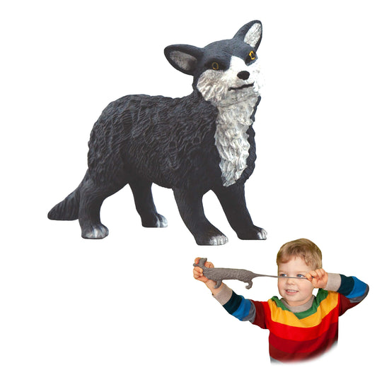 Rep Pals Wolf stretchy toy front angle showcases extreme stretch for imaginative play.
