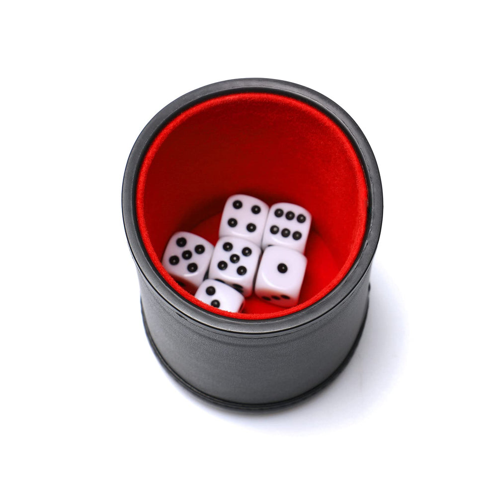 RERIVER dice cup close-up shows luxurious PU leather and red lining.