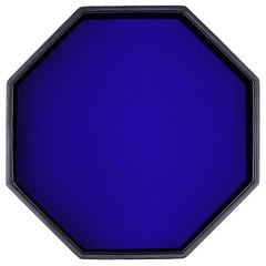 RERIVER dice tray in blue octagon, top view, durable PU leather for steady rolling.