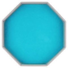 RERIVER dice tray in blue PU leather with octagonal shape for organized gaming.