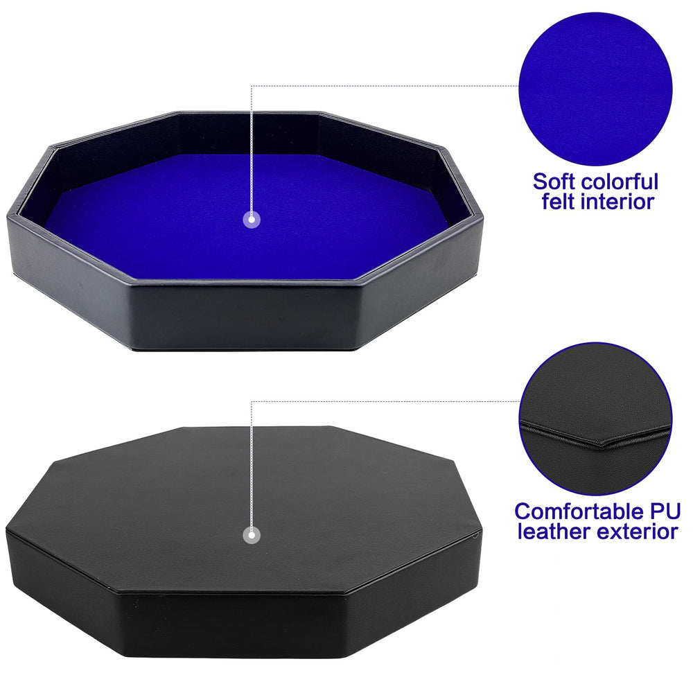 RERIVER dice tray blue PU leather, side view, keeps dice contained during play.
