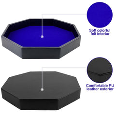 RERIVER dice tray blue PU leather, side view, keeps dice contained during play.