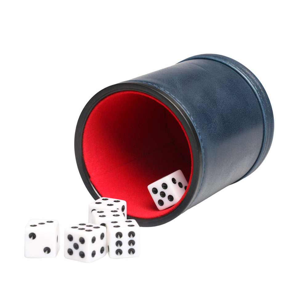 RERIVER navy leatherette dice cup with felt lining for quiet shaking during games.