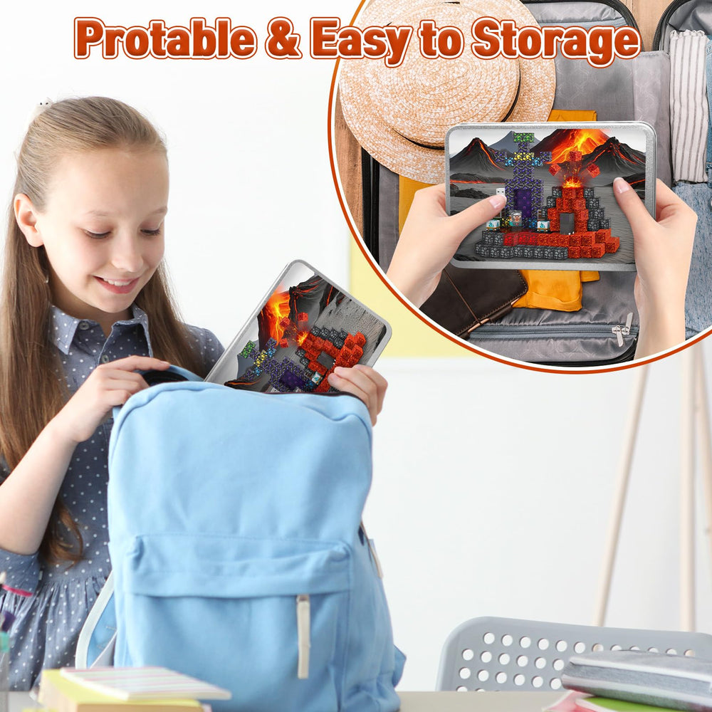Child assembling colorful Resflycheng Lava Portal blocks during imaginative play