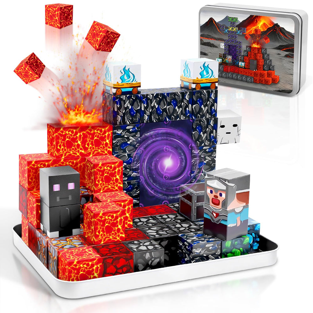 Resflycheng Lava Portal magnetic blocks in metal storage box for portable STEM play