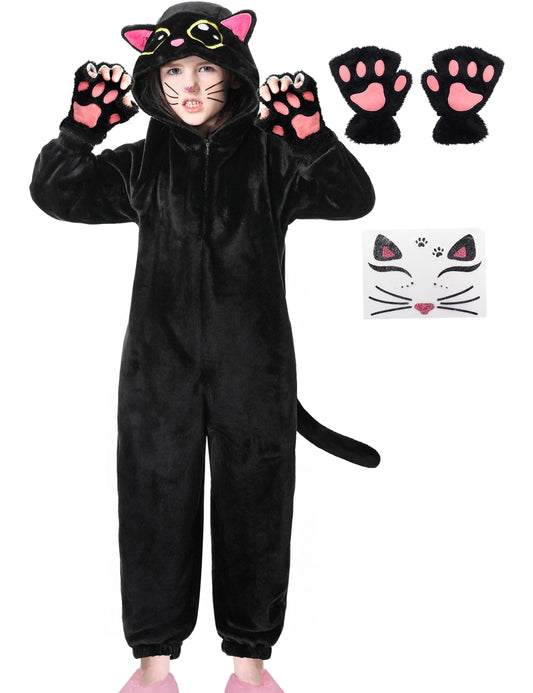 Resiwai black cat costume front zip for easy on and off