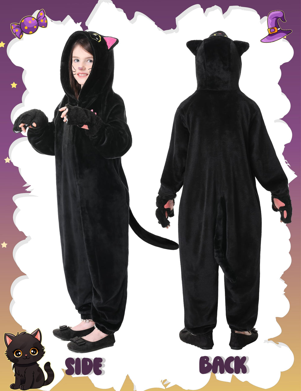 Resiwai black cat costume hood embroidery adds cute charm