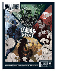 Restoration Games Unmatched Cobble & Fog Sherlock Holmes miniature on dramatic duel map for strategic play.