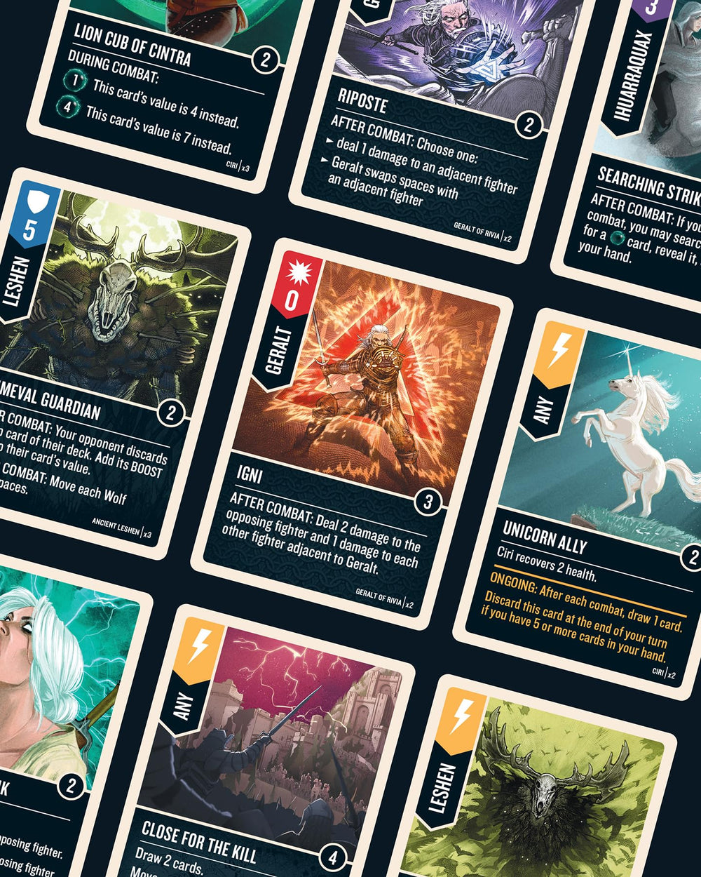 Restoration Games Unmatched Witcher 30-card deck setup