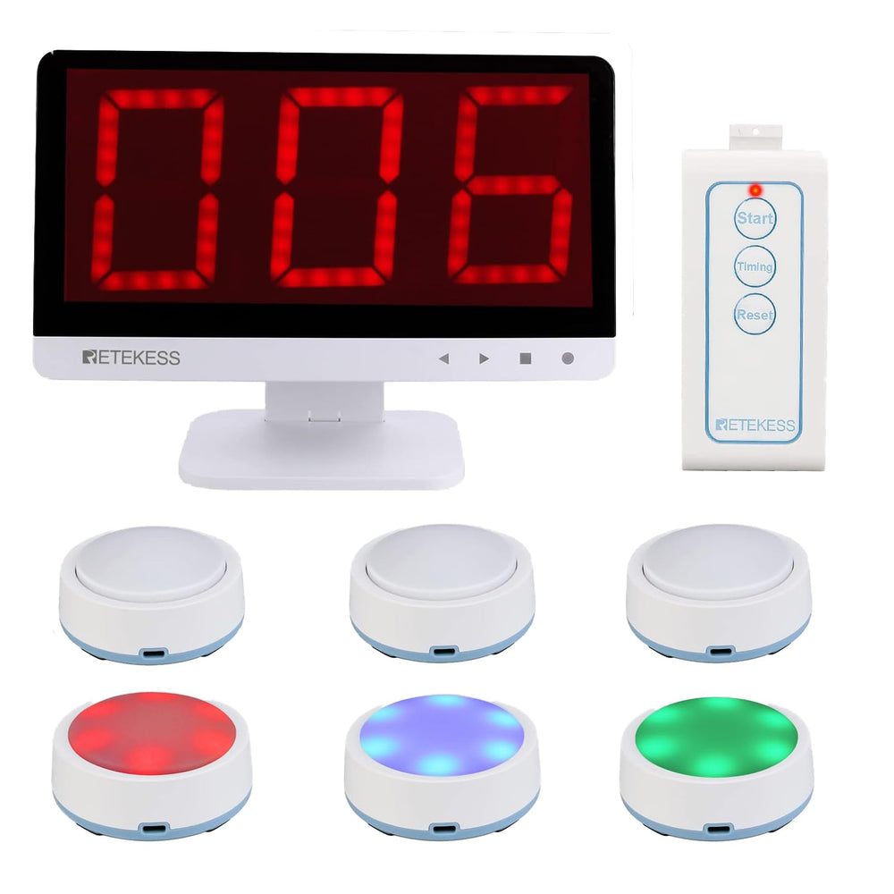 Retekess TM101 receiver front view for wireless quiz games and easy setup.