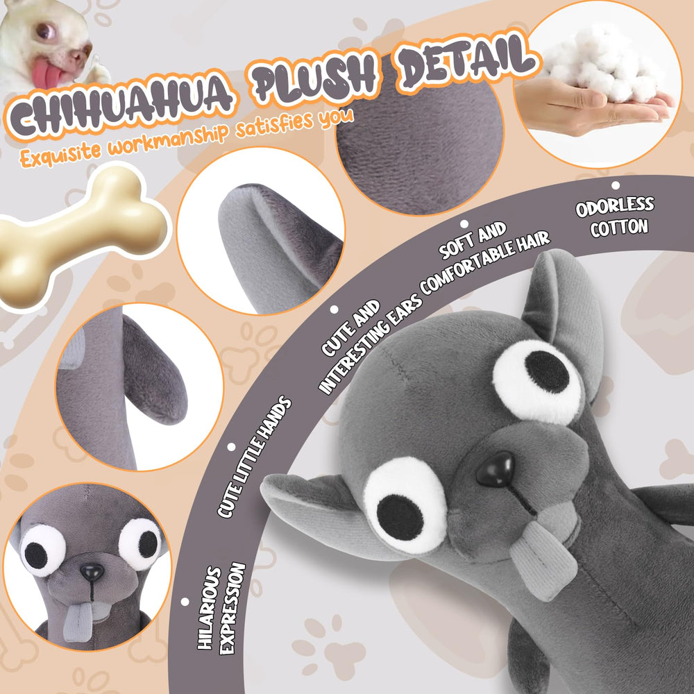 RHHSSE dark-grey Chihuahua stuffed animal with soft fabric for cozy hugs.