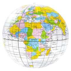 Rhode Island Novelty 16-inch clear inflatable globe for classroom geography activities.
