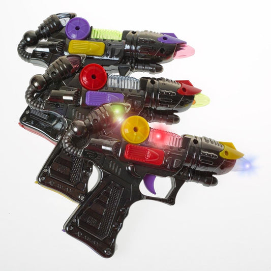 Rhode Island Novelty 7in Light Blaster Gun front view demonstrates vivid beams for parties.