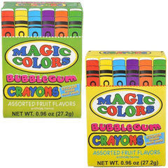 Rhode Island Novelty Magic Colors bubble gum crayons 24-pack child drawing emphasizes imaginative play.
