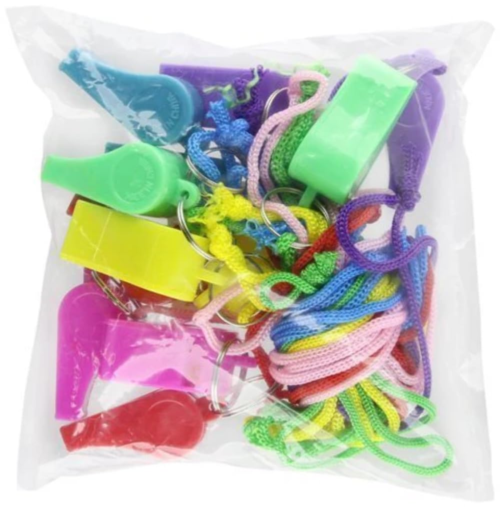 Rhode Island Novelty neon whistle necklaces 12-pack for events and games.