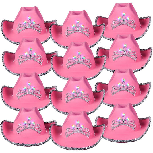 Rhode Island Novelty pink cowgirl hat with light-up tiara for party fun