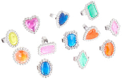 Rhode Island Novelty plastic jewel rings close-up showcasing a 24-count assortment for dress-up.