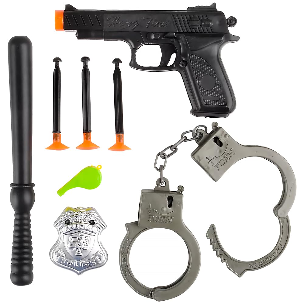 Rhode Island Novelty Police Action 8pc Set handcuffs boost collaborative pretend play.