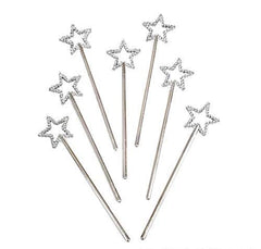 Rhode Island Novelty star wand silver, 7.5 inches total length, ideal for dress-up.