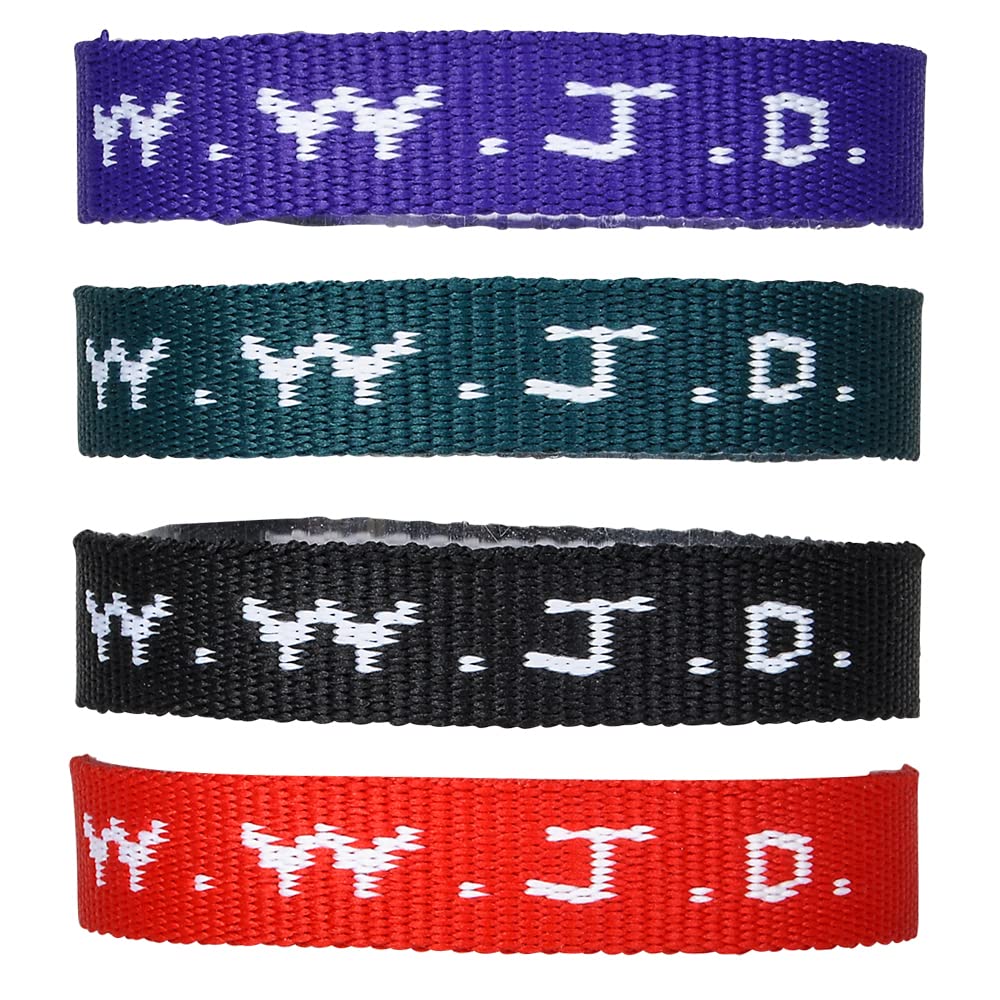 Rhode Island Novelty WWJD bracelet features durable woven fabric for everyday use.
