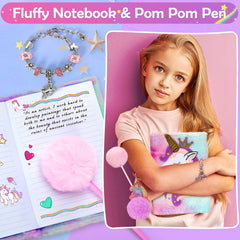 RIANEAN Unicorn Gifts diary notebook with fluffy pen for creative journaling.