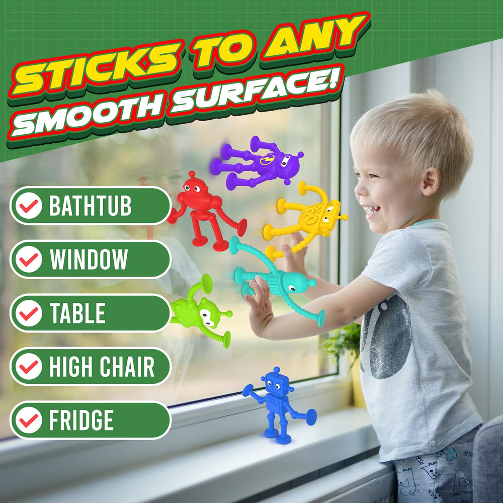 Richtim stacking robot suction cups encourage shape building during bath time.