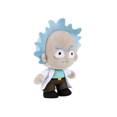 Rick Sanchez plush in lab coat detail, ideal for display and play.