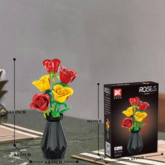 RIESEK Rose Bouquet Building Set display for desk or shelf.