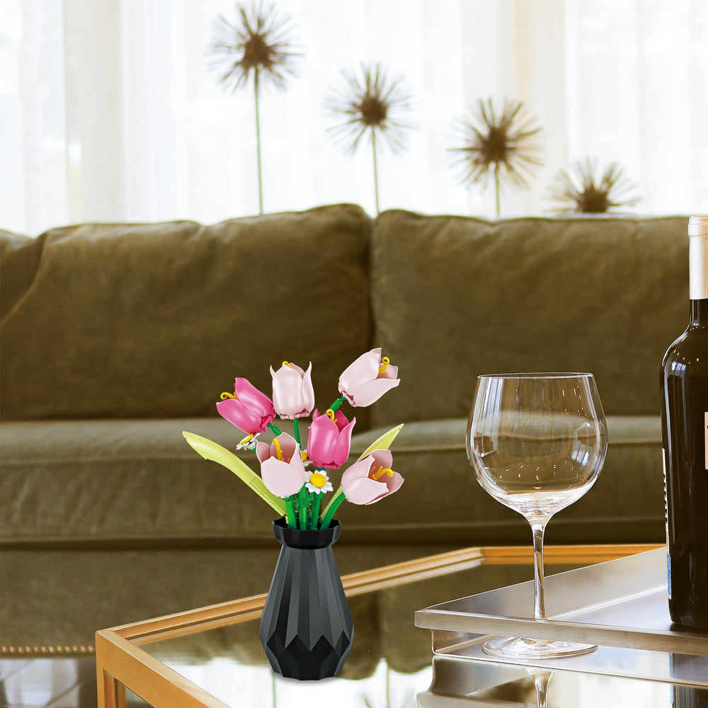 riesek tulip bouquet assembled on a stylish desk as decor