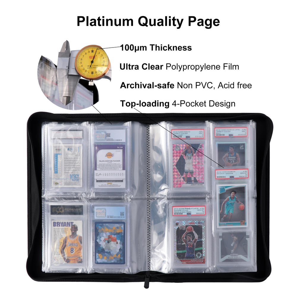 Top-loading pockets securing slabs inside the binder