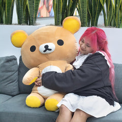Rilakkuma Jumbo plush in a cozy living room setup for relaxed playtime.