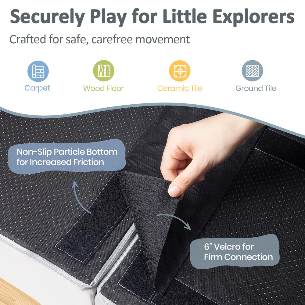 Rinnebbit foam quarter mats with curved edges for soft landings.