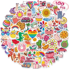 RINOLY 100 pcs water bottle stickers for kids, vibrant assortment for quick personalization.