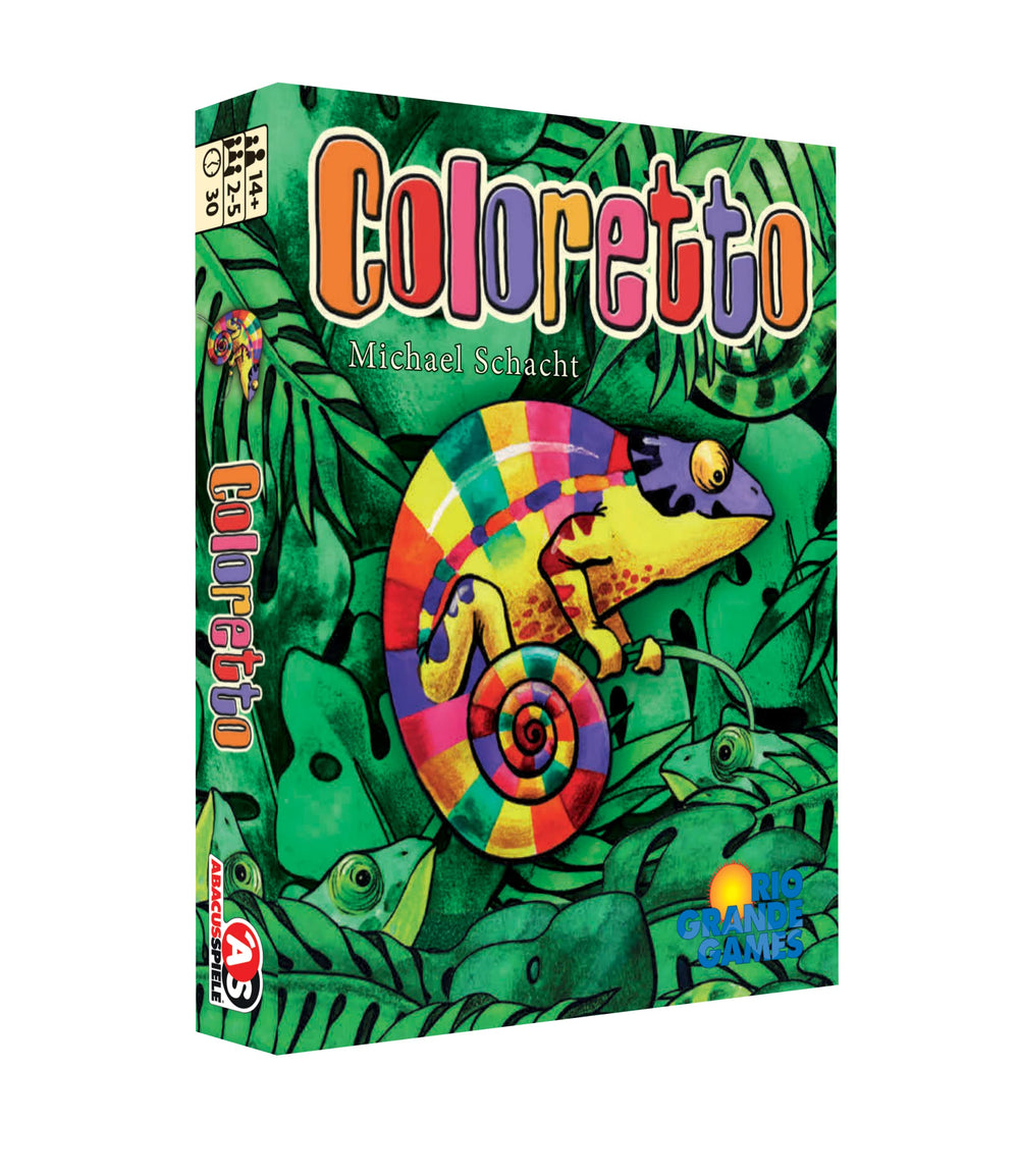 Rio Grande Games Coloretto cover art shows vibrant colors for family play.