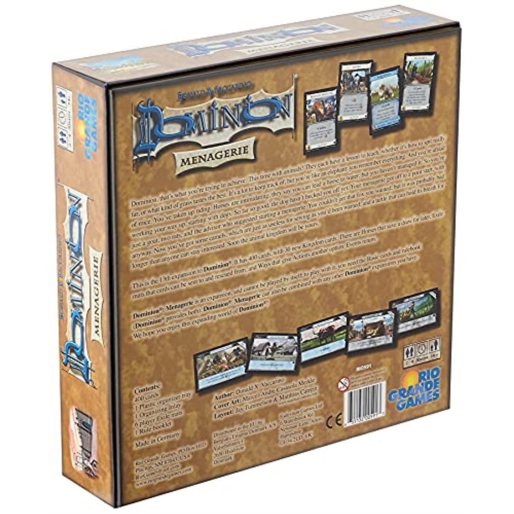 Rio Grande Games Dominion Menagerie cards introduce new kingdoms and animal effects for deeper strategy.