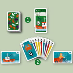 Rio Grande Games Fishing ocean stack draw demonstrates card replenishment in rounds.