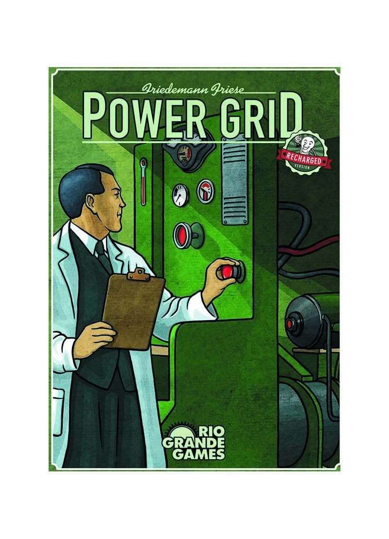 Rio Grande Games Power Grid Recharged power plant cards highlight energy options for players.