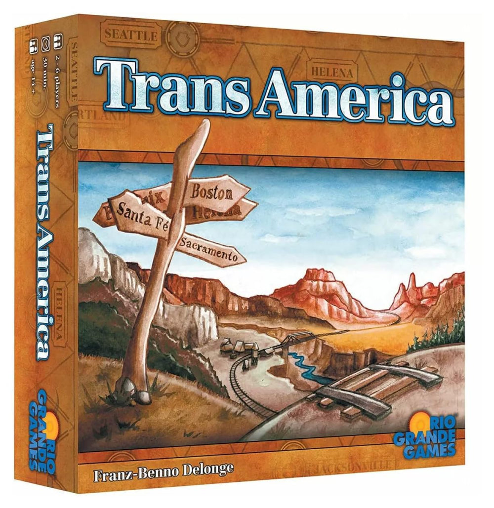 Rio Grande Games Transamerica box cover showing a railroad map for family game night