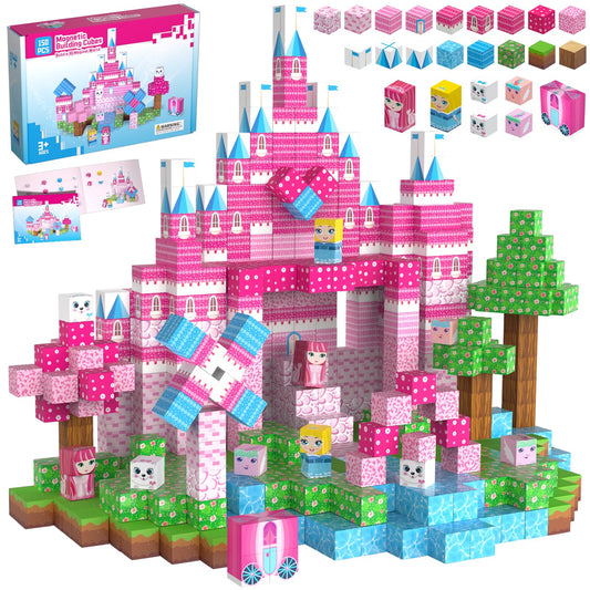 Riomuru 150pcs magnetic blocks form a princess castle for imaginative play and fine motor practice.